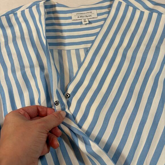 & other stories women’s blue white stripe twist front blouse Size 2. Long sleeve - Picture 6 of 9
